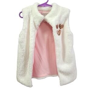 Catherine Malandrino Girls 5-6 years White Soft Fur‎ Vest Sequin Hearts